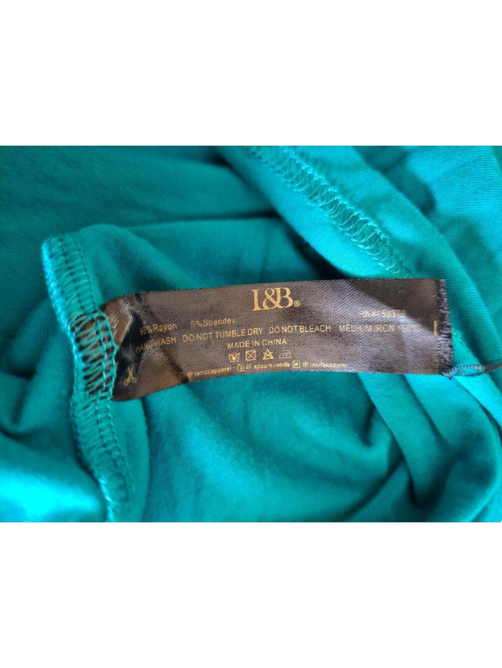 Women's L&B Lucky & Blessed Blouse Top Short Sleeve Size Large Teal Round Neck - Picture 4 of 10